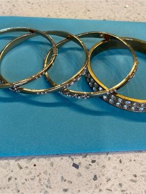 LIKE NEW Gold Crystal-Accent Bangle Bracelet Set